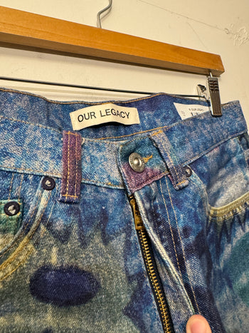 OUR LEGACY THIRD CUT DIGITAL CHALK PRINT FLOWER HANK GRUNER DENIM JEANS