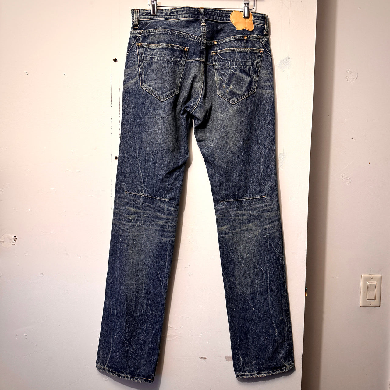 NUMBER NINE HEART TEAR PATCH ZIPPO FADED MUD WASH DENIM JEANS