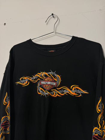 2000s HARLEY DAVIDSON BARBED WIRE FLAME LONGSLEEVE TEE