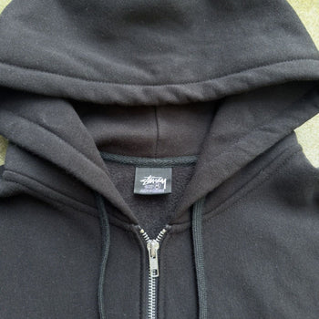 STUSSY FLIPPED LOGO ZIP UP HOODIE BLACK