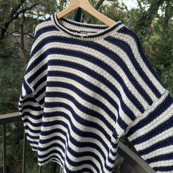 1990s Thrashed Faded Loose Knit Striped Sweater