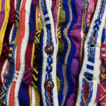 1980S / 1990S CUGGI COOGI MULTI COLOR KNIT CARDIGAN SWEATER