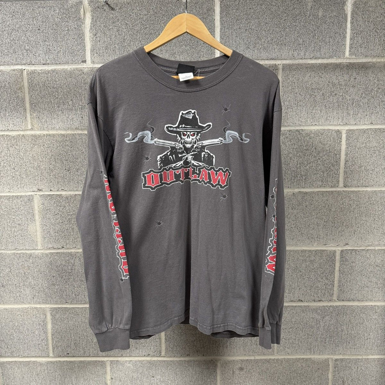 2000s Faded Biker Smoke Gun Flame Longsleeve Tee