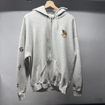 1990s Faded Distressed Pug Dog Zip Up Hoodie