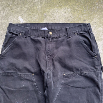 2000S CARHARTT THRASHED FADED BLACK DOUBLE KNEE PANTS