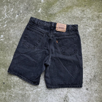 1990s LEVI'S 550 ORANGE TAB BLACK DENIM JEAN SHORTS