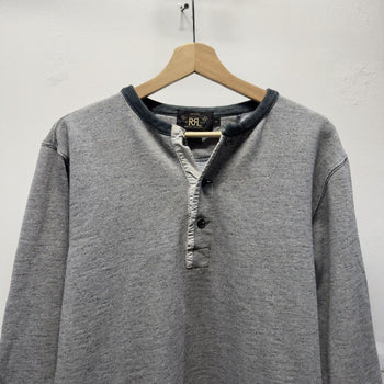 Vintage 2000s RRL Grey Henley Sweatshirt Faded