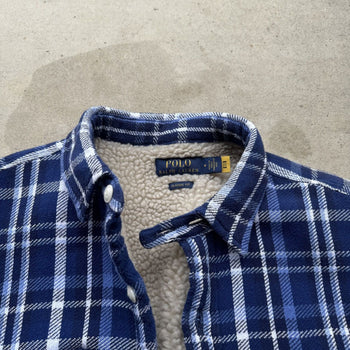 POLO RALPH LAUREN BLUE PLAID FLEECE LINED SHIRT JACKET
