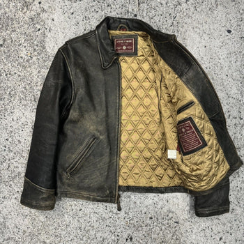 1990s BLACK FADED AGED LEATHER JACKET