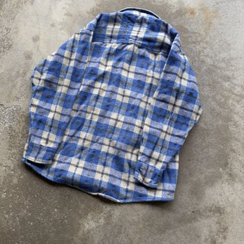 1990S/2000S Y2K BLUE PLAID SURF WOOL FLANNEL BUTTON UP SHIRT M