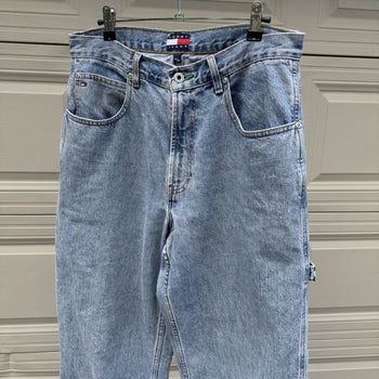 1990s/2000s Tommy Jeans Thrashed Faded Distressed Work Jeans