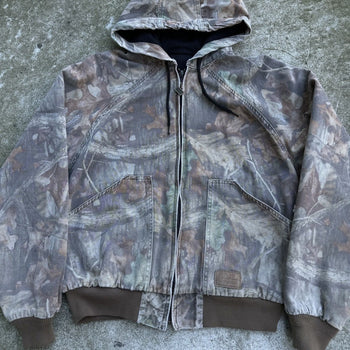 1990S WALLS THRASHED THERMAL LINED CAMO HOODED ZIP UP