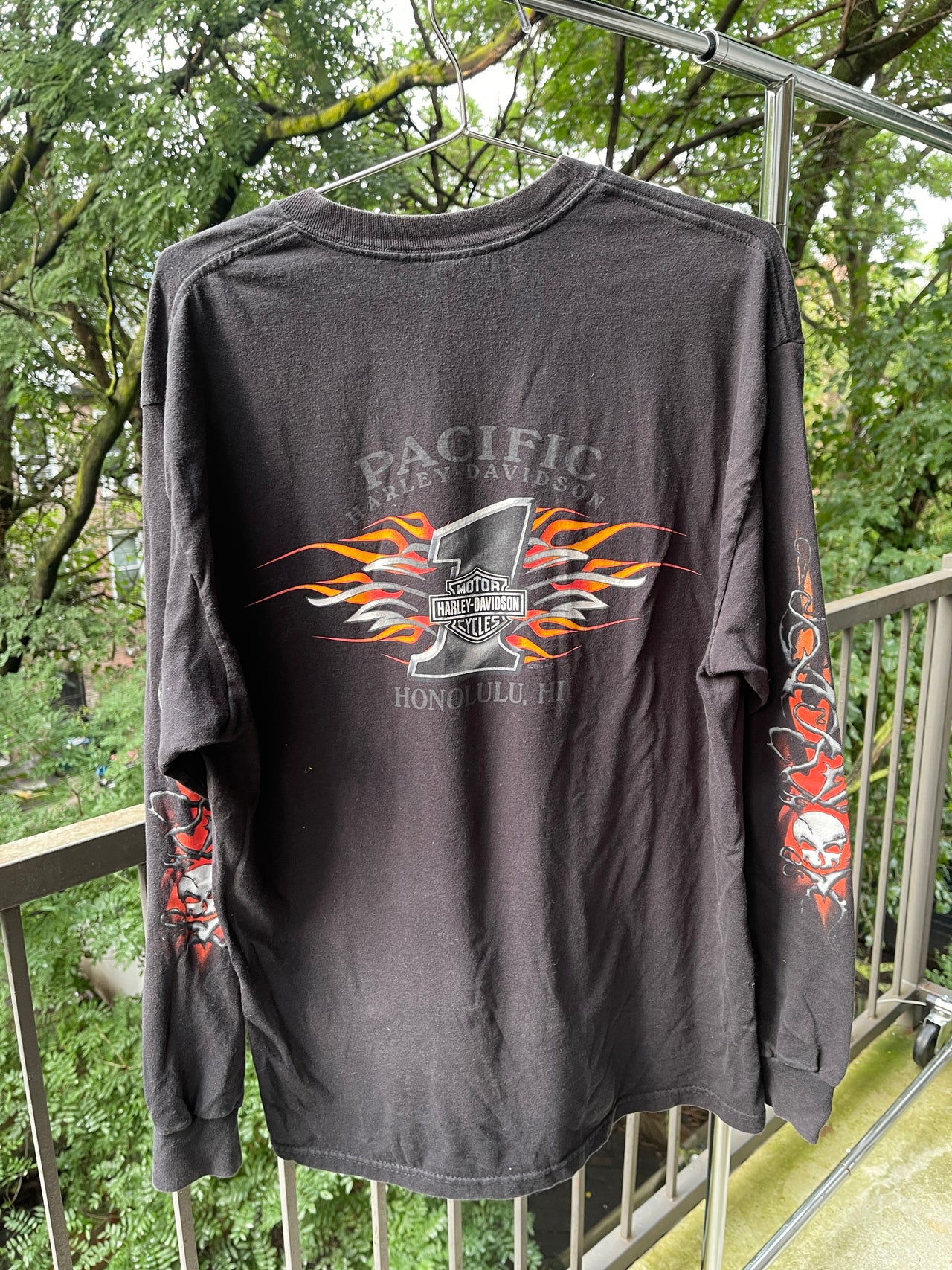 2000S HARLEY DAVIDSON SKULL FLAME LOGO LONGSLEEVE TEE