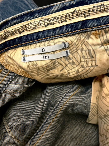 NUMBER NINE HEART TEAR PATCH ZIPPO FADED MUD WASH DENIM JEANS