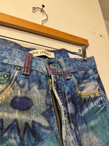 OUR LEGACY THIRD CUT DIGITAL CHALK PRINT FLOWER HANK GRUNER DENIM JEANS