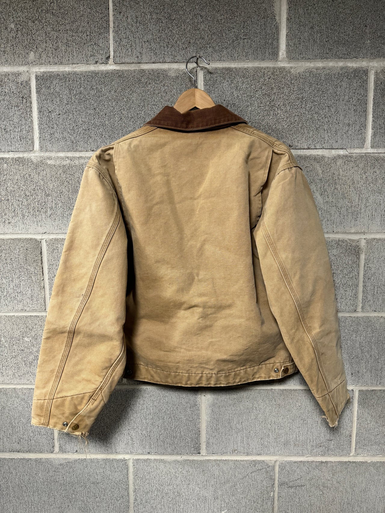 1990S CARHARTT BLANKET LINED DETROIT JACKET TAN LIGHTY THRASHED FADED