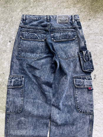 2000s MULTI CARGO POCKET STONE WASHED WIDE LEG DENIM JEANS