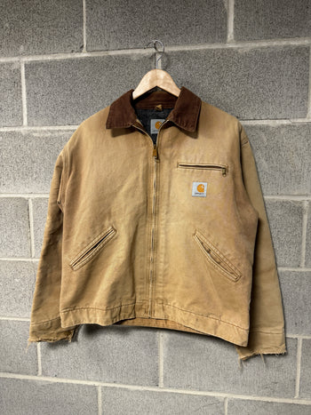 1990S CARHARTT BLANKET LINED DETROIT JACKET TAN LIGHTY THRASHED FADED