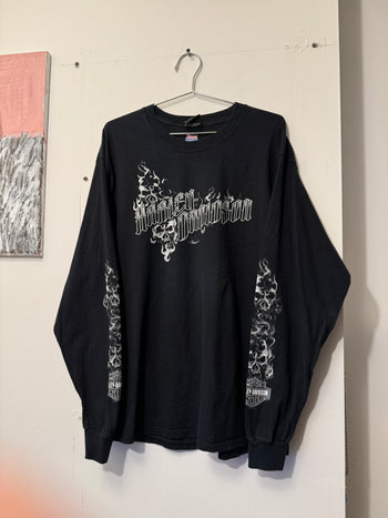 2010s HARLEY DAVIDSON SKULL SMOKE FLAME LONGSLEEVE TEE