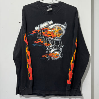 2000S HARLEY DAVIDSON FLAME V-TWIN ENGINE LONGSLEEVE TEE