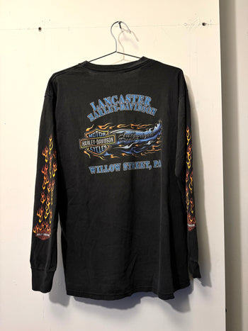 1990s HARLEY FADED MINI FLAME LOGO LONGSLEEVE TEE