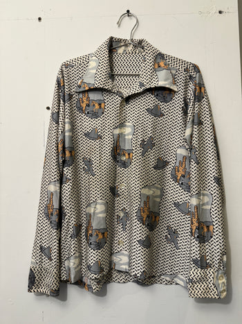 1970s QIANA SILKY NYLON CATCUS COWBOY NOVELTY SHIRT