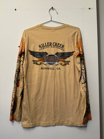 2000s HARLEY DAVIDSON TATTOO FLAME PIN UP LONGSLEEVE TEE