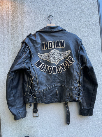 1980S INDIAN MOTORCYCLES PATCHED GENUINE LEATHER BIKER JACKET