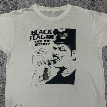 1980s THRASHED BLACK FLAG 4 POLICE STORY TEE