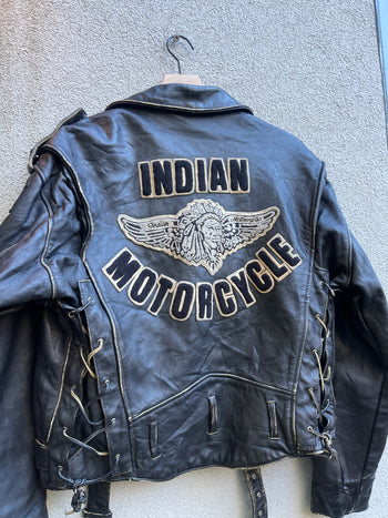 1980S INDIAN MOTORCYCLES PATCHED GENUINE LEATHER BIKER JACKET