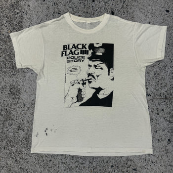 1980s THRASHED BLACK FLAG 4 POLICE STORY TEE