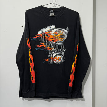 2000S HARLEY DAVIDSON FLAME V-TWIN ENGINE LONGSLEEVE TEE