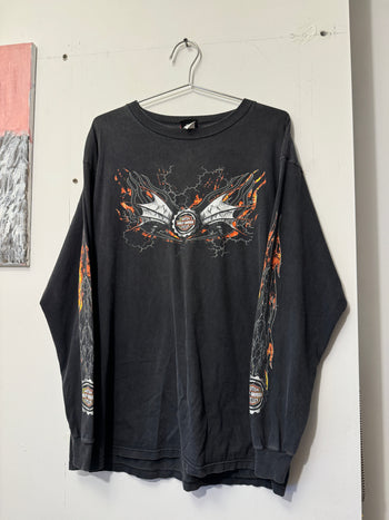 2000s HARLEY DAVIDSON METAL BAT WING FLAME LONGSLEEVE TEE