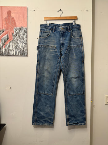 2000S KEY THRASHED DENIM DOUBLE KNEE CARPENTER WORK JEANS