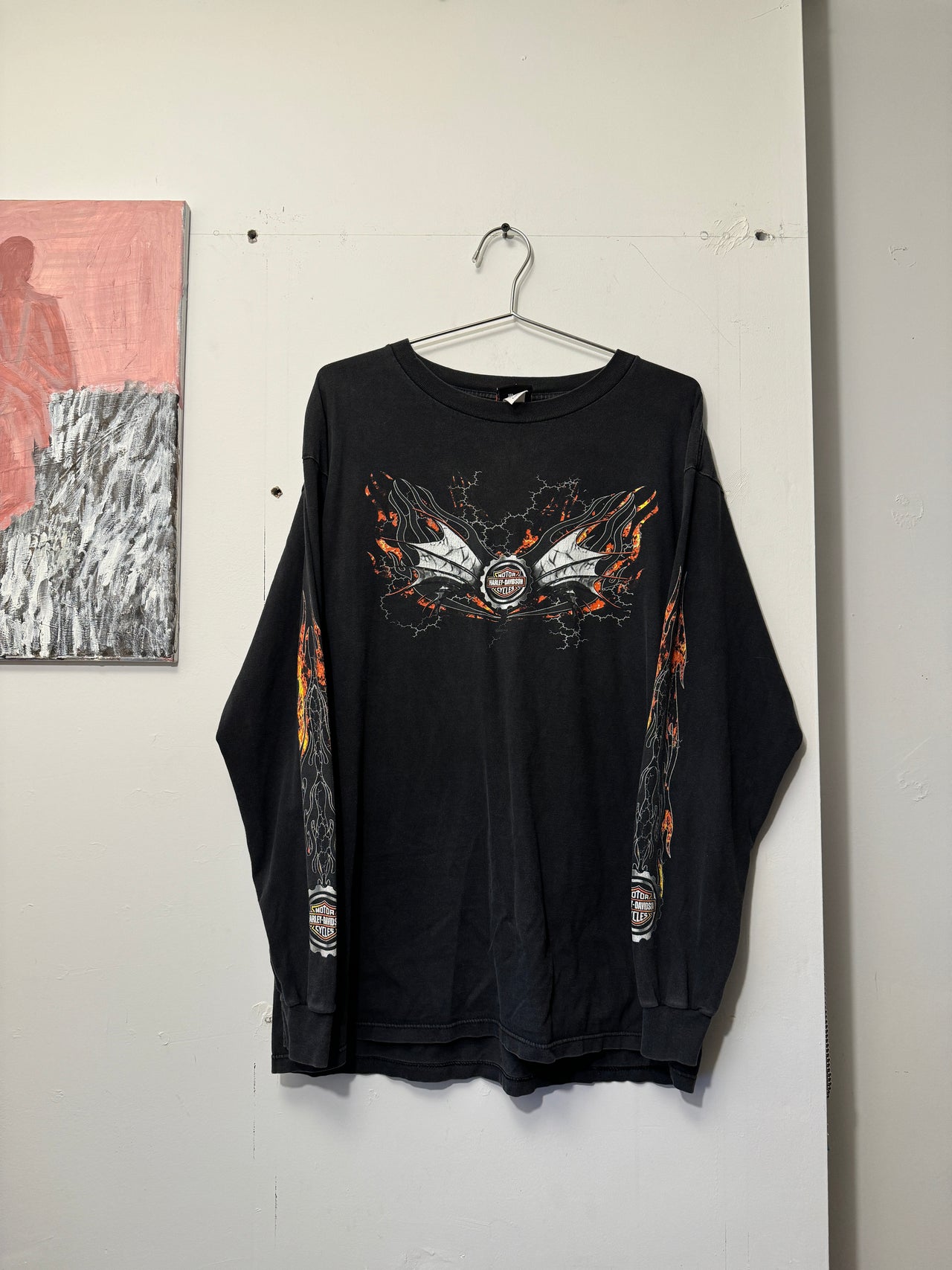 2000s HARLEY DAVIDSON METAL BAT WING FLAME LONGSLEEVE TEE