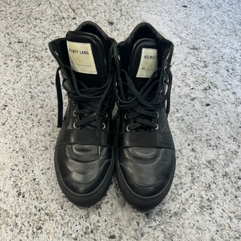HELMUT LANG BLACK SMOOTH LEATHER HIGH TOP SNEAKER BOOTS