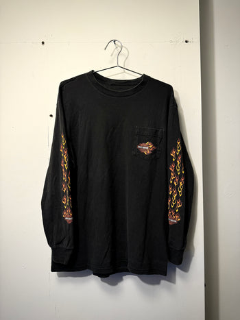 1990s HARLEY FADED MINI FLAME LOGO LONGSLEEVE TEE