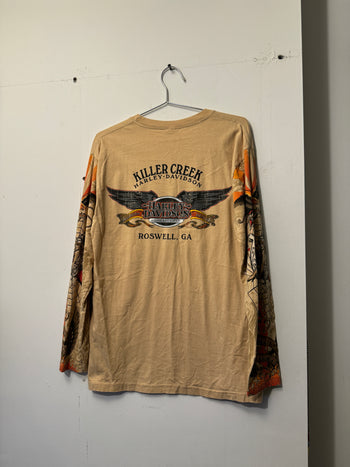 2000s HARLEY DAVIDSON TATTOO FLAME PIN UP LONGSLEEVE TEE