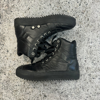 HELMUT LANG BLACK SMOOTH LEATHER HIGH TOP SNEAKER BOOTS