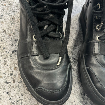 HELMUT LANG BLACK SMOOTH LEATHER HIGH TOP SNEAKER BOOTS