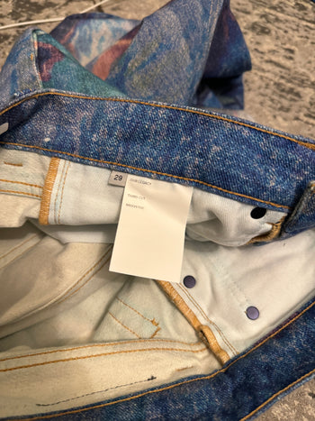 OUR LEGACY THIRD CUT DIGITAL CHALK PRINT FLOWER HANK GRUNER DENIM JEANS