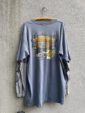 2000s HARLEY DAVIDSON BLUE LOGO THERMAL LONGSLEEVE TEE