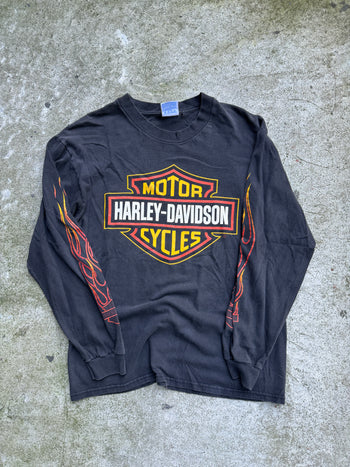 1990s HARLEY DAVIDSON FLAME LOGO LONGSLEEVE TEE