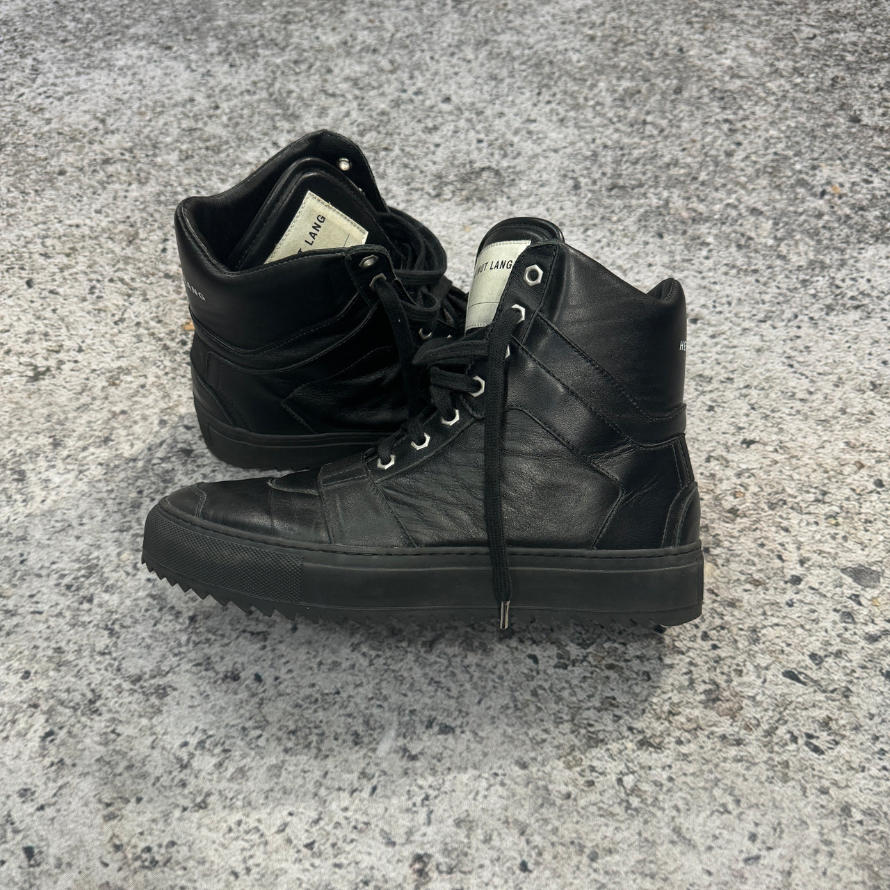 HELMUT LANG BLACK SMOOTH LEATHER HIGH TOP SNEAKER BOOTS