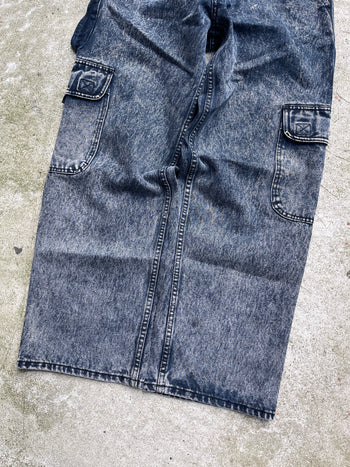 2000s MULTI CARGO POCKET STONE WASHED WIDE LEG DENIM JEANS