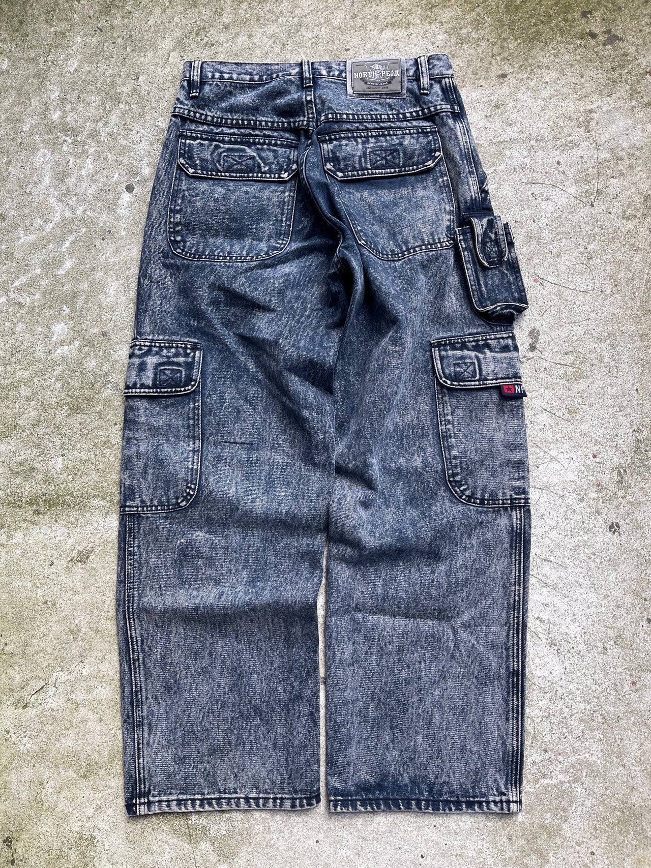 2000s MULTI CARGO POCKET STONE WASHED WIDE LEG DENIM JEANS