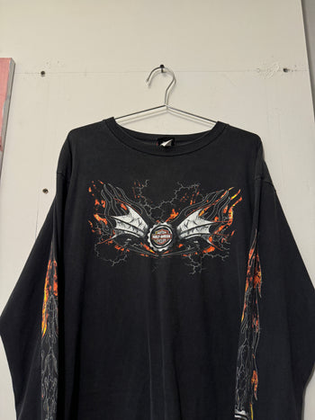 2000s HARLEY DAVIDSON METAL BAT WING FLAME LONGSLEEVE TEE