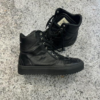 HELMUT LANG BLACK SMOOTH LEATHER HIGH TOP SNEAKER BOOTS