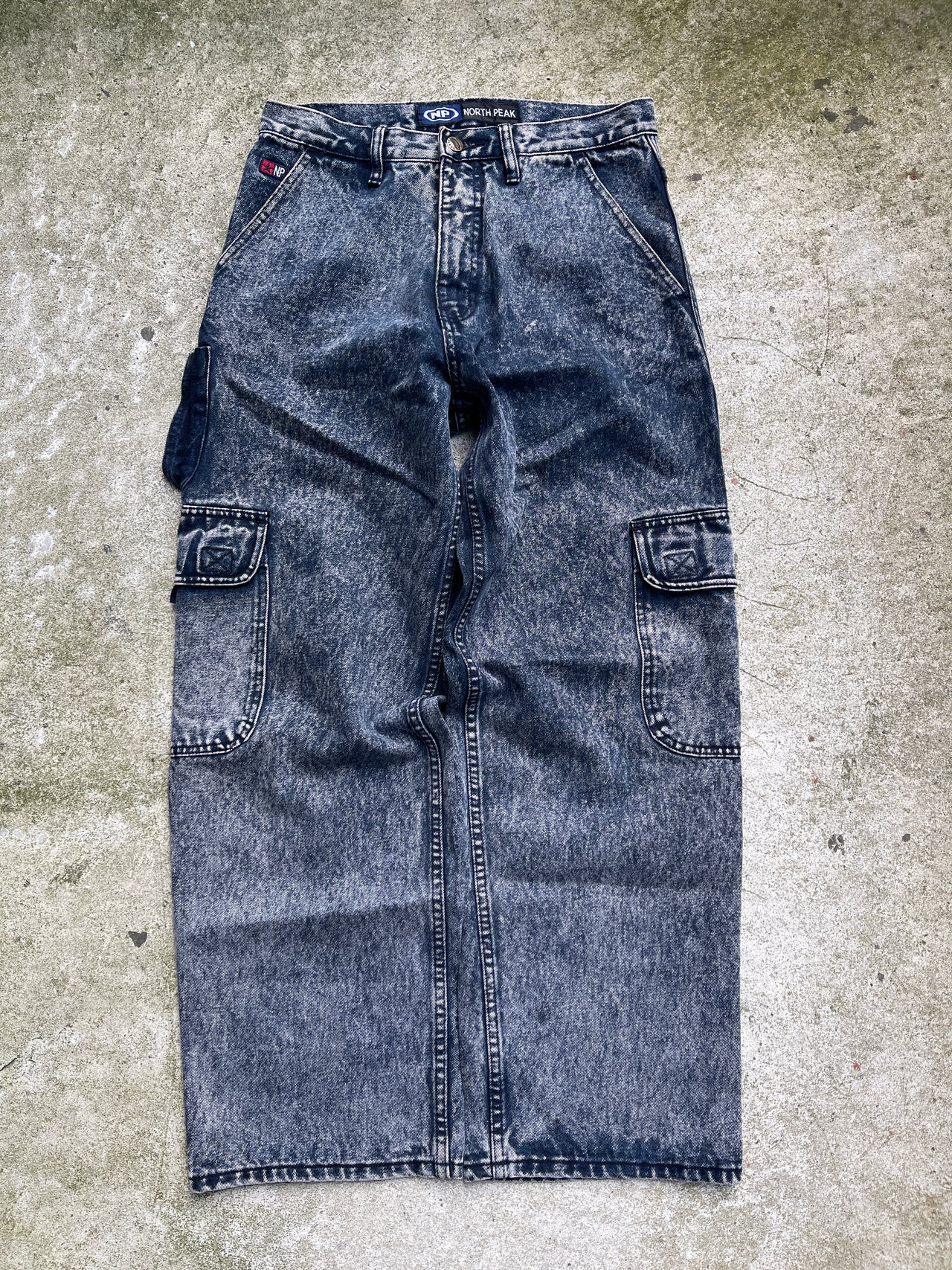 2000s MULTI CARGO POCKET STONE WASHED WIDE LEG DENIM JEANS