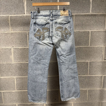 2000s Y2K Baggy Embroidered Faded Jeans